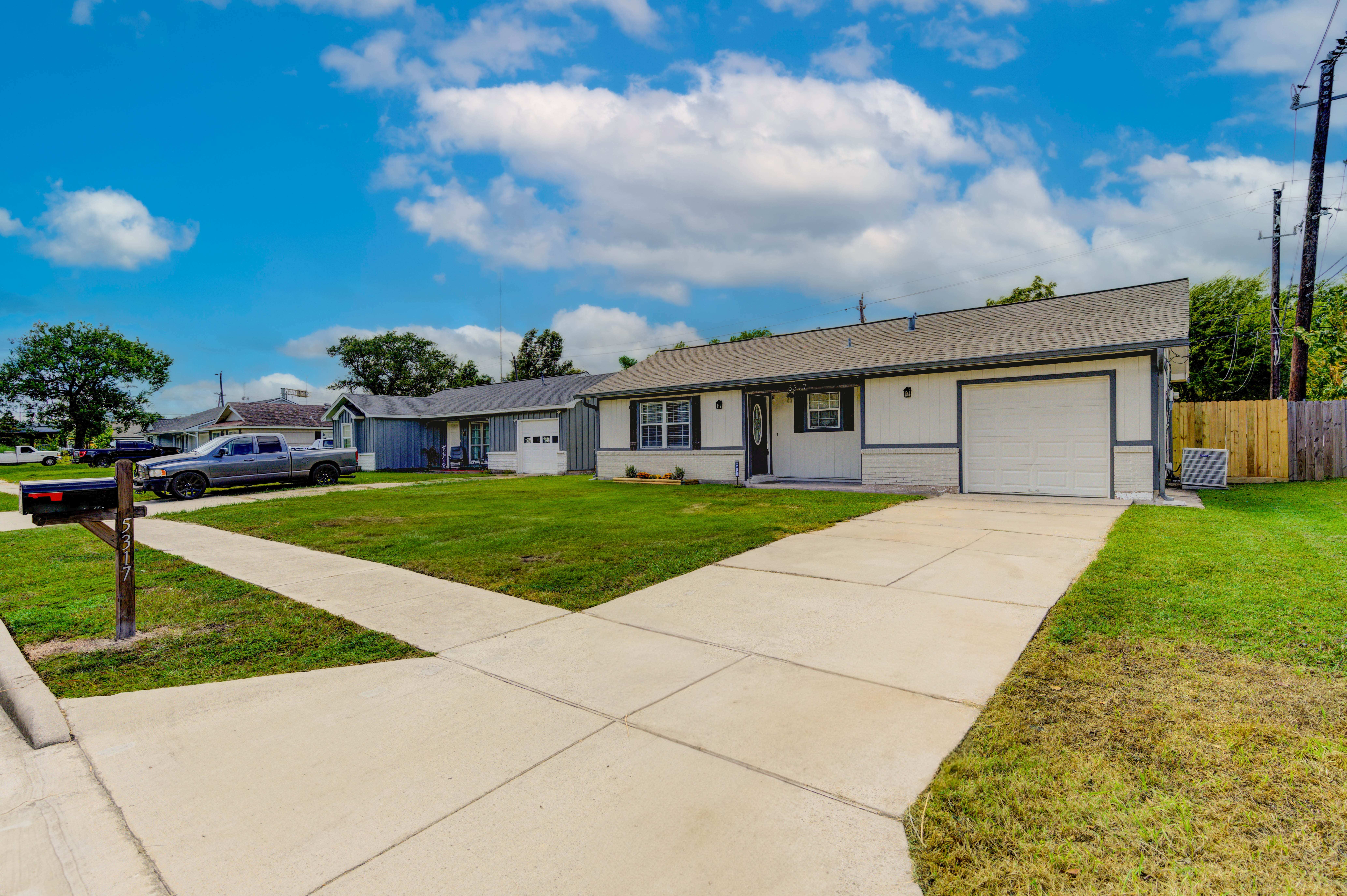 Extended driveway with attached garage
